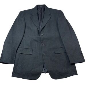 Oscar de la Renta Menswear Blazer 42L Wool Houndstooth Sport Coat Jacket Navy